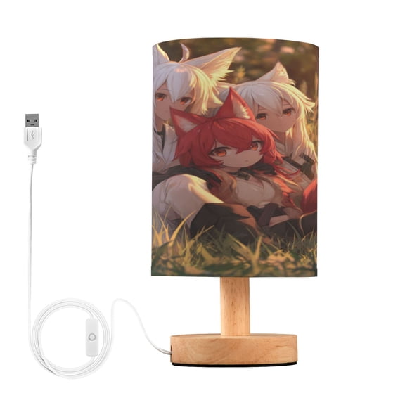 RMDQTR LED Push-Button Switch Warm-Tone Desk Lamp Plug-and-Play No Assembly Required Three Anime Foxes