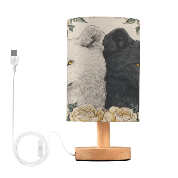RMDQTR LED Push-Button Switch Warm-Tone Desk Lamp Plug-and-Play No Assembly Required Two Black and White Wolves