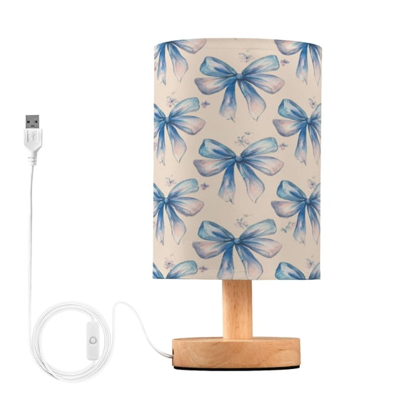RMDQTR LED Push-Button Switch Warm-Tone Desk Lamp Plug-and-Play No Assembly Required Watercolor Blue Bows