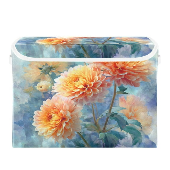 RMDQTR Large Collapsible Storage Box Flip Lid Fabric Decorative Organizer Container Basket with Handles 16.512.611.8in Orange Chrysanthemums Pattern