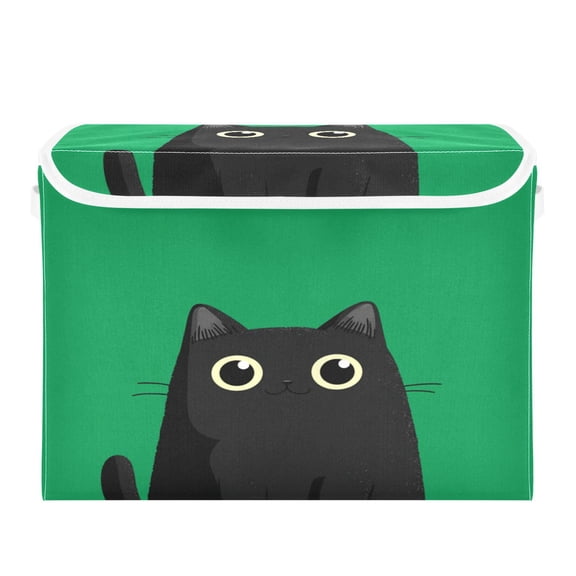 RMDQTR Large Collapsible Storage Box Flip Lid Fabric Decorative Organizer Container Basket with Handles 16.512.611.8in Adorable Cartoon Black Cat