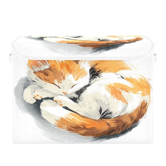 RMDQTR Large Collapsible Storage Box Flip Lid Fabric Decorative Organizer Container Basket with Handles 16.512.611.8in Adorable Orange Cat Asleep
