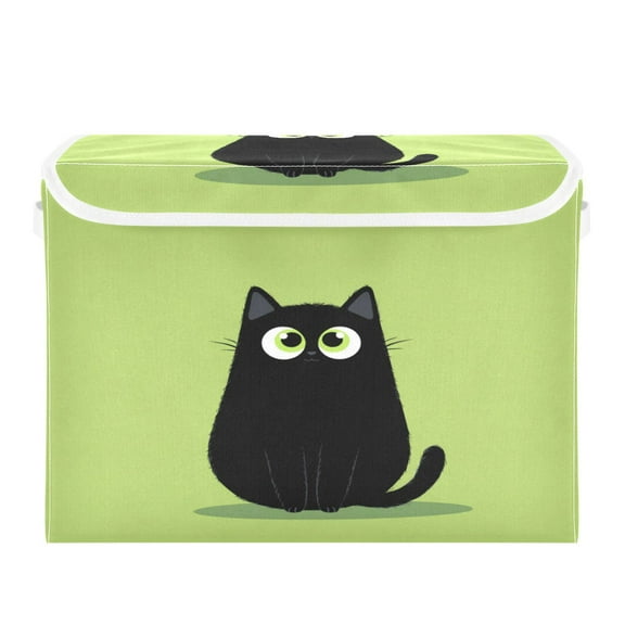 RMDQTR Large Collapsible Storage Box Flip Lid Fabric Decorative Organizer Container Basket with Handles 16.512.611.8in Cartoon Quiet Black Cat