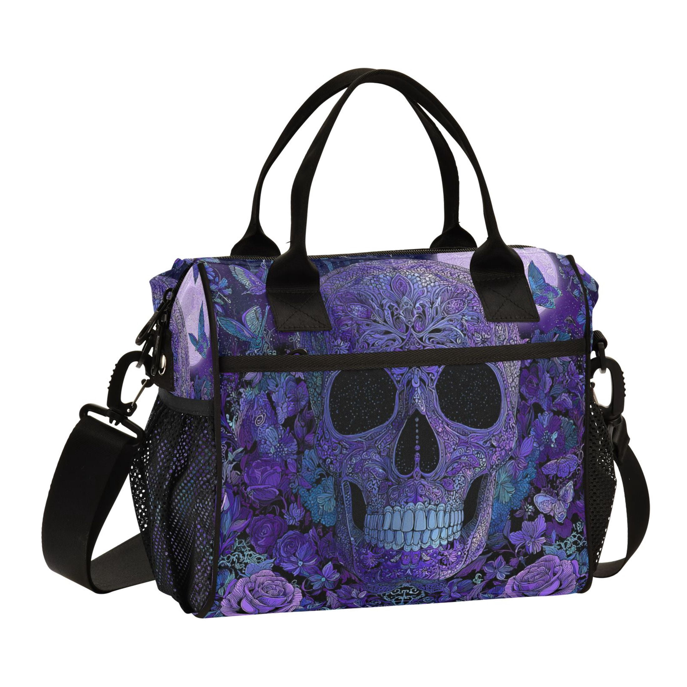 RMDQTR Midnight Skull Butterfly Bloom Large Tote Lunch Bag, Multi-Compartment Waterproof Thermal Food Bag for Commute Office & Picnic Outings