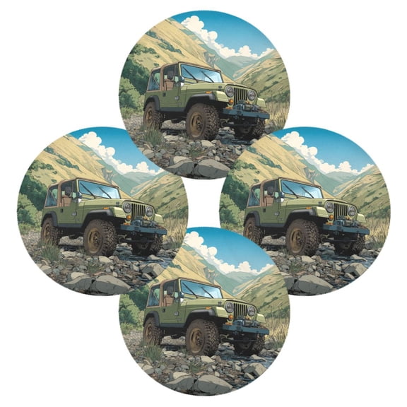 RMDQTR Mountain Stream Jeep Adventure Round Placemats Set of 4 Heat Resistant Washable Kitchen Table Decorations 15.4in