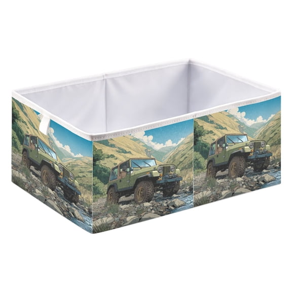 RMDQTR Mountain Stream Jeep Adventure Storage Basket Foldable Open Organizers for Clothes Toys Books15.75x10.63x6.96in