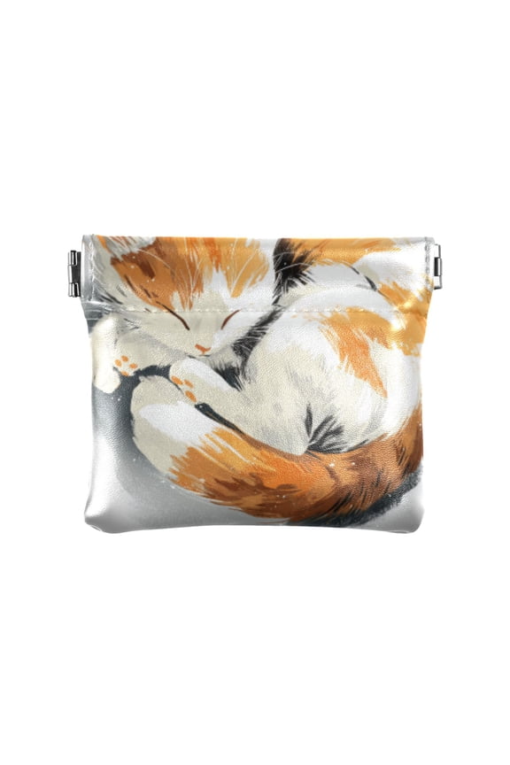 PU leather Coin Purses & Pouches Small Wallet Adorable Orange Cat Asleep