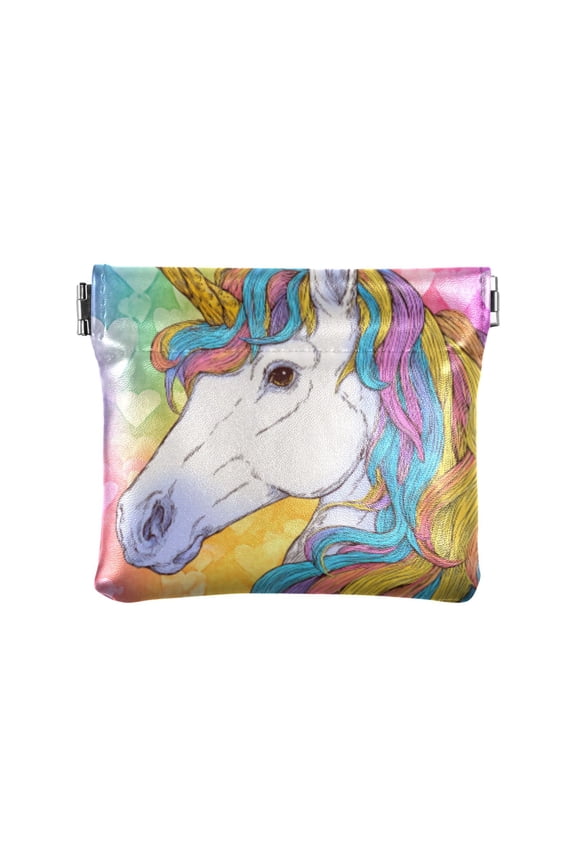 PU leather Coin Purses & Pouches Small Wallet Beautiful Unicorn with A Rainbow