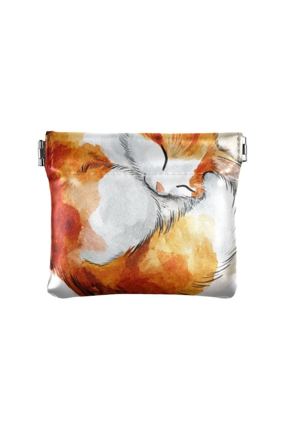 PU leather Coin Purses & Pouches Small Wallet Cute Sleeping Orange Cat