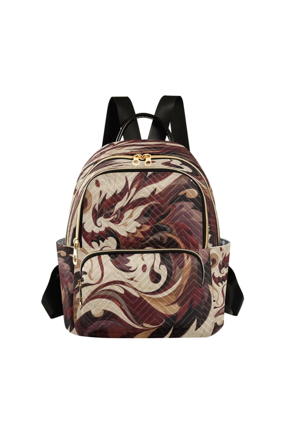 Quilted Backpack Lightweight Casual Daypack with Multi Zipper Pockets for Travel Daily Use Shopping Sports Abstract Dragon Painting