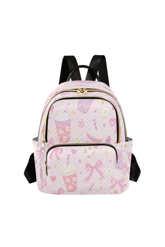 Quilted Backpack Lightweight Casual Daypack with Multi Zipper Pockets for Travel Daily Use Shopping Sports Adorable Cute Dessert Pattern