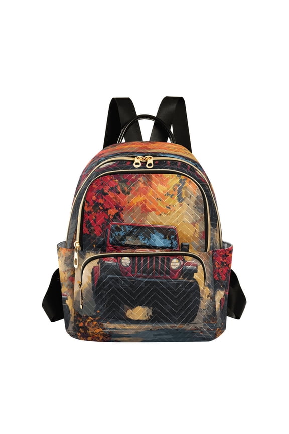 Quilted Backpack Lightweight Casual Daypack with Multi Zipper Pockets for Travel Daily Use Shopping Sports Autumn Trail Red Off-road Jeep