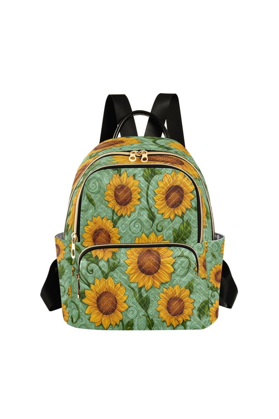 Quilted Backpack Lightweight Casual Daypack with Multi Zipper Pockets for Travel Daily Use Shopping Sports Beautiful Hand-painted Sunflowers