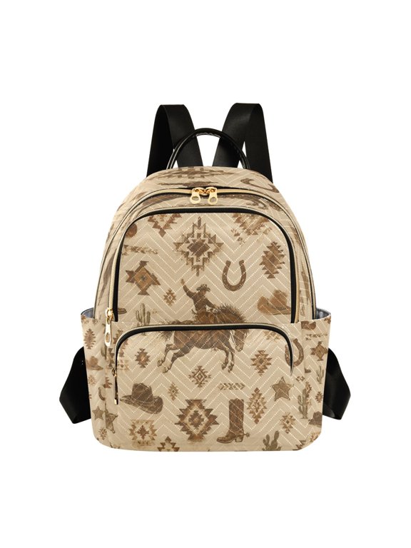 Quilted Backpack Lightweight Casual Daypack with Multi Zipper Pockets for Travel Daily Use Shopping Sports Cowboy Boots Horses Design