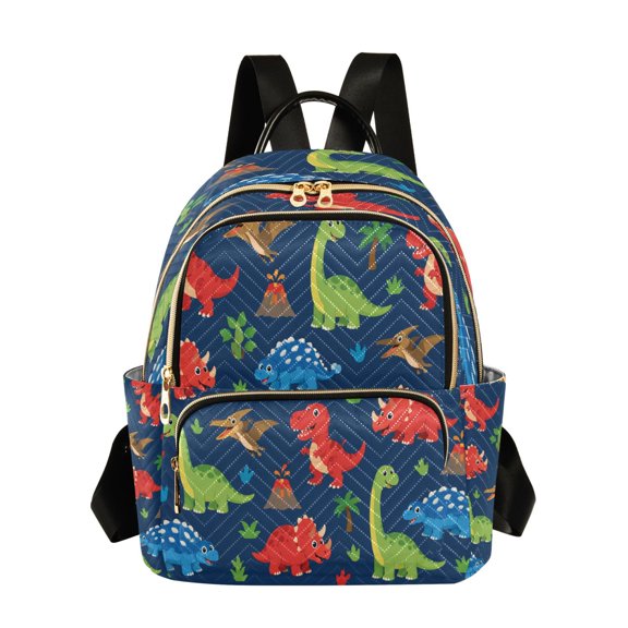 RMDQTR Quilted Backpack Lightweight Casual Daypack with Multi Zipper Pockets for Travel Daily Use Shopping Sports Cute Dinosaur Volcano Pattern