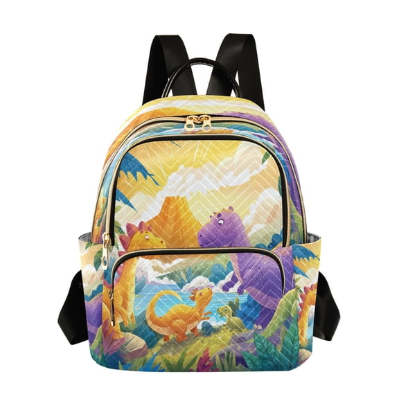 RMDQTR Quilted Backpack Lightweight Casual Daypack with Multi Zipper Pockets for Travel Daily Use Shopping Sports Cute Dinosaur Volcano Scene