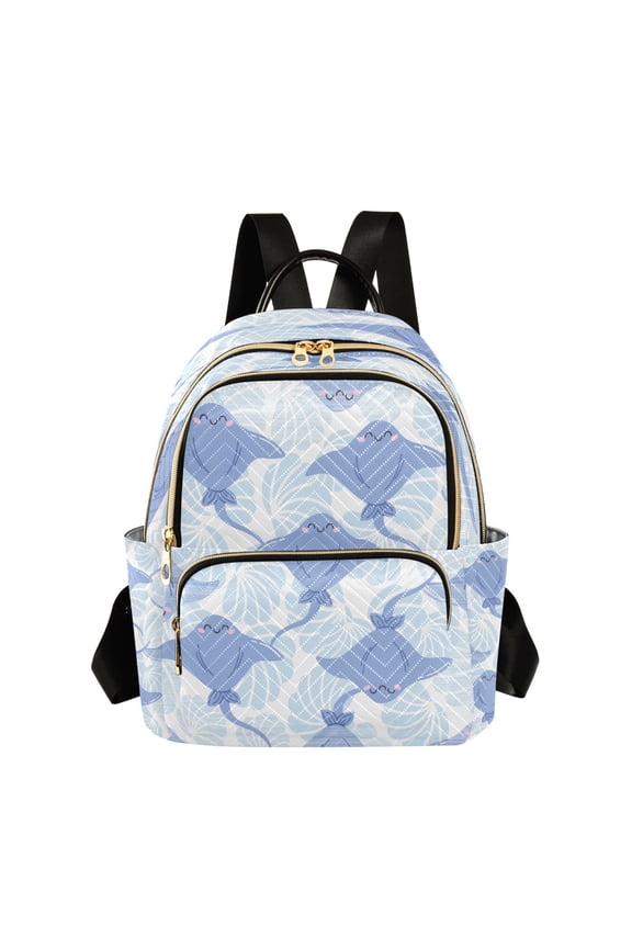 Quilted Backpack Lightweight Casual Daypack with Multi Zipper Pockets for Travel Daily Use Shopping Sports Cute Ocean Stingray Art