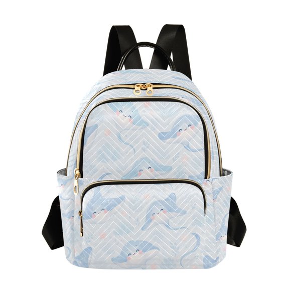 RMDQTR Quilted Backpack Lightweight Casual Daypack with Multi Zipper Pockets for Travel Daily Use Shopping Sports Cute Stingray Pattern