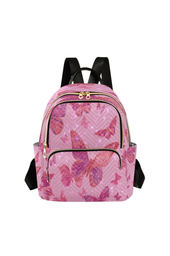 Quilted Backpack Lightweight Casual Daypack with Multi Zipper Pockets for Travel Daily Use Shopping Sports Glittering Sequin Butterfly