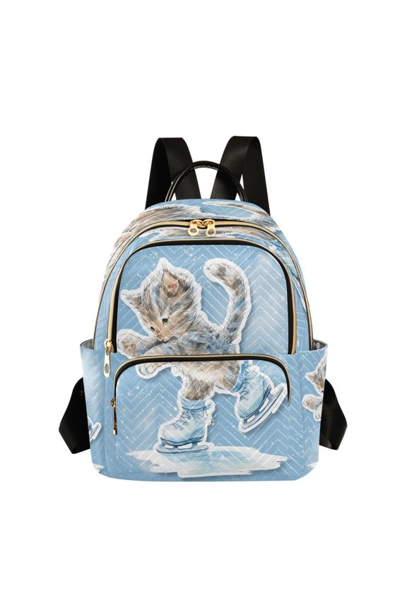 Quilted Backpack Lightweight Casual Daypack with Multi Zipper Pockets for Travel Daily Use Shopping Sports Gray Cat Skating