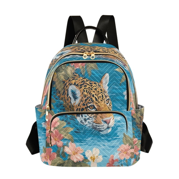 RMDQTR Quilted Backpack Lightweight Casual Daypack with Multi Zipper Pockets for Travel Daily Use Shopping Sports Jaguar Swimming Pattern