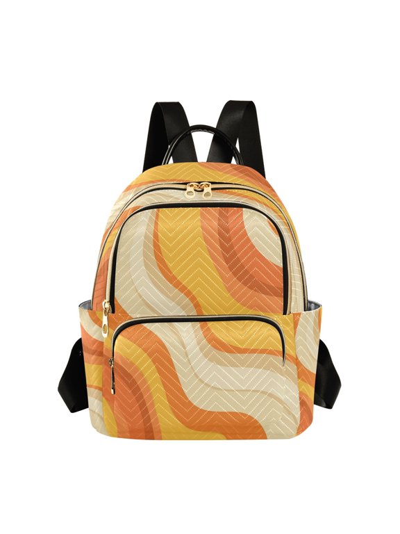 RMDQTR Quilted Backpack Lightweight Casual Daypack with Multi Zipper Pockets for Travel Daily Use Shopping Sports Orange Color Clash Pattern