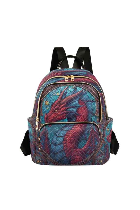 Quilted Backpack Lightweight Casual Daypack with Multi Zipper Pockets for Travel Daily Use Shopping Sports Red Magical Dragon King