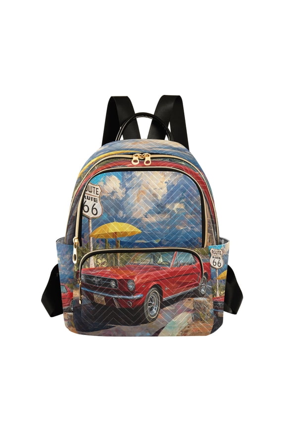 Quilted Backpack Lightweight Casual Daypack with Multi Zipper Pockets for Travel Daily Use Shopping Sports Red Pony Of The Desert
