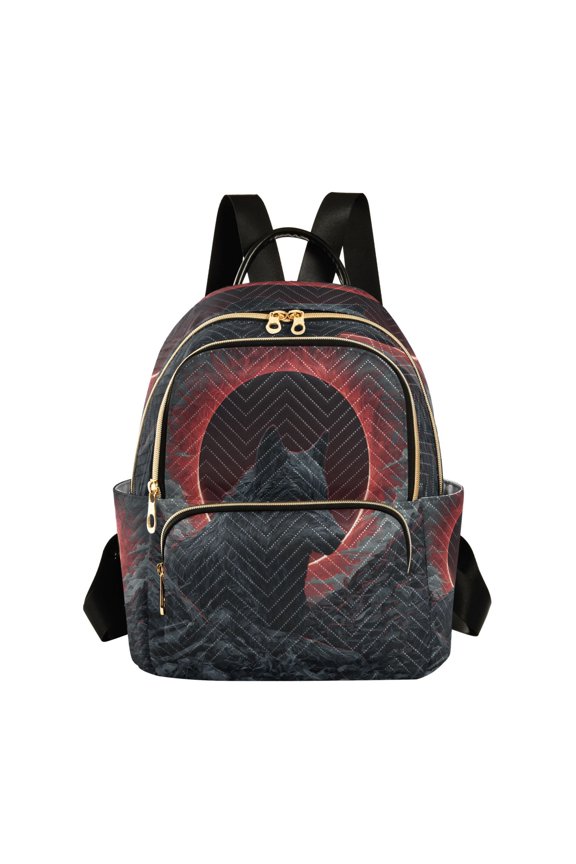 Quilted Backpack Lightweight Casual Daypack with Multi Zipper Pockets for Travel Daily Use Shopping Sports Red Sun Lone Wolf