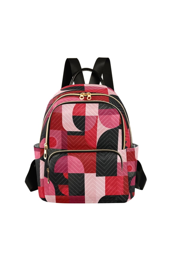 Quilted Backpack Lightweight Casual Daypack with Multi Zipper Pockets for Travel Daily Use Shopping Sports Red and Black Record Pattern