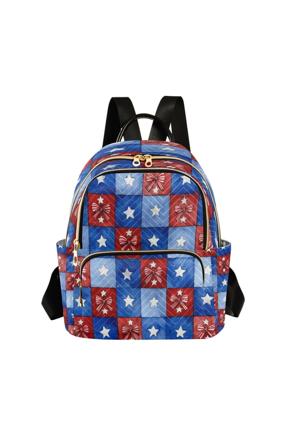 Quilted Backpack Lightweight Casual Daypack with Multi Zipper Pockets for Travel Daily Use Shopping Sports Retro Red Bows Pattern