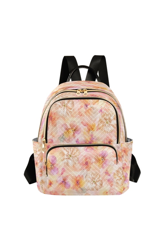 Quilted Backpack Lightweight Casual Daypack with Multi Zipper Pockets for Travel Daily Use Shopping Sports Romantic Floral Garden Pattern