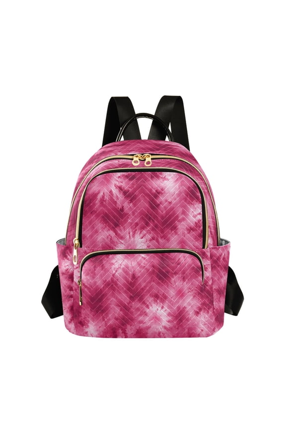 Quilted Backpack Lightweight Casual Daypack with Multi Zipper Pockets for Travel Daily Use Shopping Sports Rose Red Tie-dye Pattern