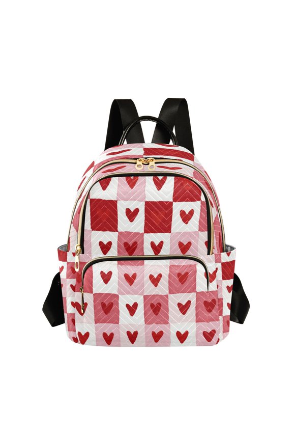 Quilted Backpack Lightweight Casual Daypack with Multi Zipper Pockets for Travel Daily Use Shopping Sports Soft Heart Checkerboard