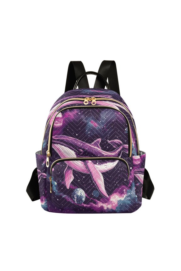 Quilted Backpack Lightweight Casual Daypack with Multi Zipper Pockets for Travel Daily Use Shopping Sports Space Whale Wall Art