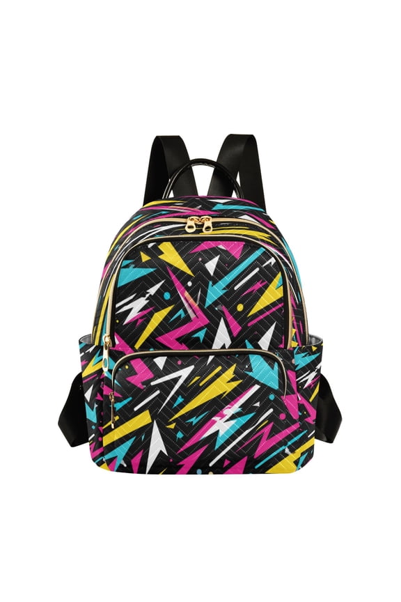 Quilted Backpack Lightweight Casual Daypack with Multi Zipper Pockets for Travel Daily Use Shopping Sports Vibrant Lightning Bolt Pattern