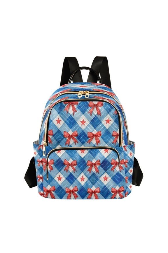 Quilted Backpack Lightweight Casual Daypack with Multi Zipper Pockets for Travel Daily Use Shopping Sports Vibrant Red Bows Pattern