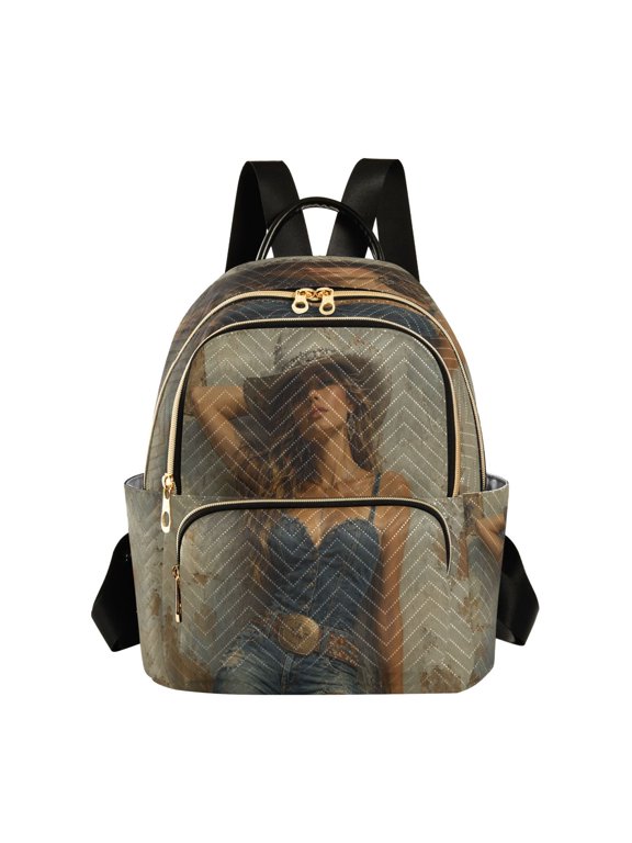 Quilted Backpack Lightweight Casual Daypack with Multi Zipper Pockets for Travel Daily Use Shopping Sports Vintage Rodeo Cowgirl