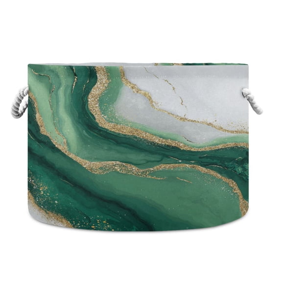 RMDQTR Round Toy Storage Basket Foldable Storage Basket for Home Decor Laundry Basket20" x 14" Alluring Gold-green Marble