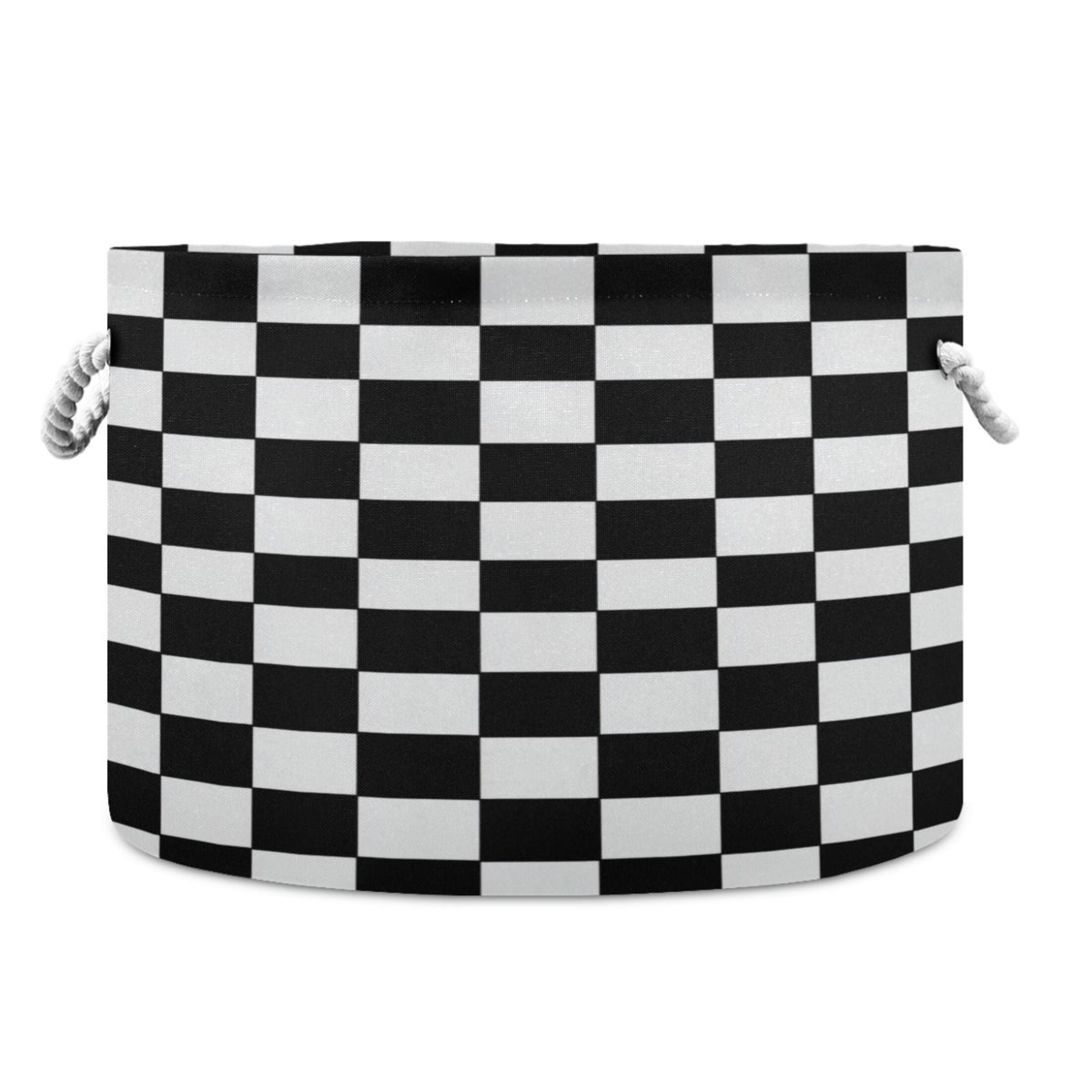 RMDQTR Round Toy Storage Basket Foldable Storage Basket for Home Decor Laundry Basket20" x 14" Classic Black-and-white Checkered Pattern