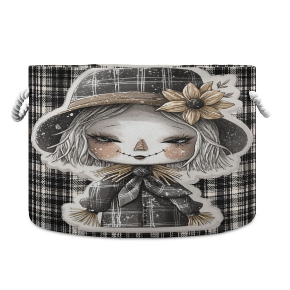RMDQTR Round Toy Storage Basket Foldable Storage Basket for Home Decor Laundry Basket20" x 14" Dark-themed Straw Doll