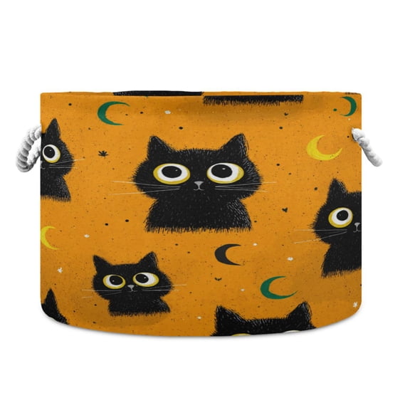 RMDQTR Round Toy Storage Basket Foldable Storage Basket for Home Decor Laundry Basket20" x 14" Repeating Pattern Of Big-eyed Cat
