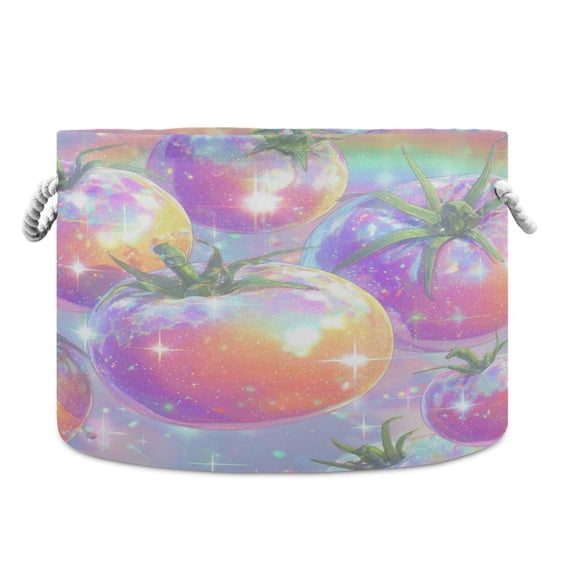 RMDQTR Round Toy Storage Basket Foldable Storage Basket for Home Decor Laundry Basket20" x 14" Shiny Tomatoes Pattern