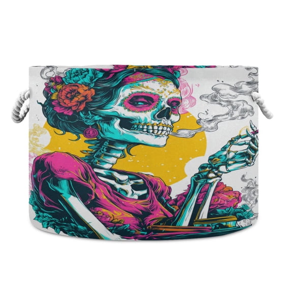 RMDQTR Round Toy Storage Basket Foldable Storage Basket for Home Decor Laundry Basket20" x 14" Surrealist Skeleton Queen
