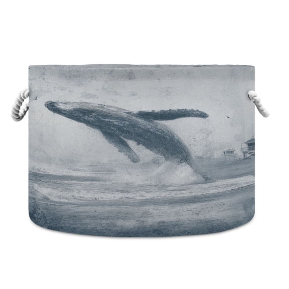 RMDQTR Round Toy Storage Basket Foldable Storage Basket for Home Decor Laundry Basket20" x 14" Whales Leap Out Of The Sea