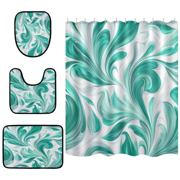 RMDQTR Shower Curtain and Rug Sets 4pcs Bathroom Sets Includes 12 Free Hooks 66" x 72" Jade Green Marble Pattern