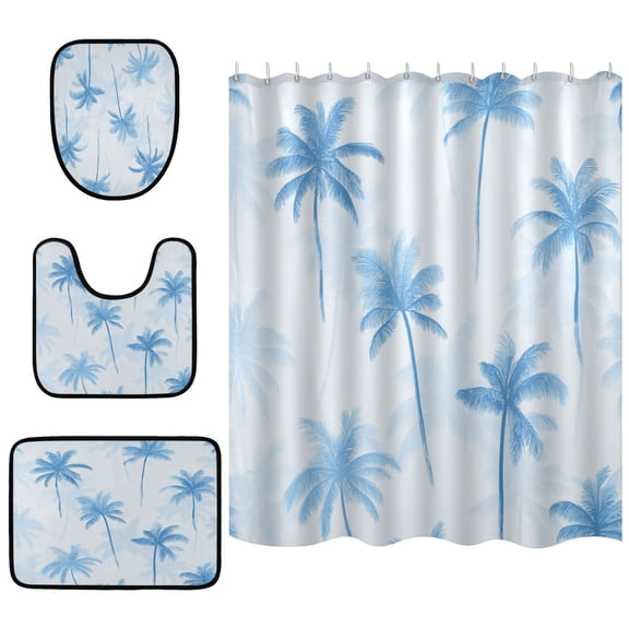 RMDQTR Shower Curtain and Rug Sets 4pcs Bathroom Sets Includes 12 Free Hooks 66" x 72" Pale Blue Oasis