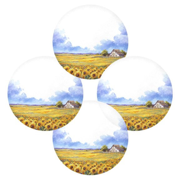 RMDQTR Sunflower Barn Field Round Placemats Set of 4 Heat Resistant Washable Kitchen Table Decorations 15.4in