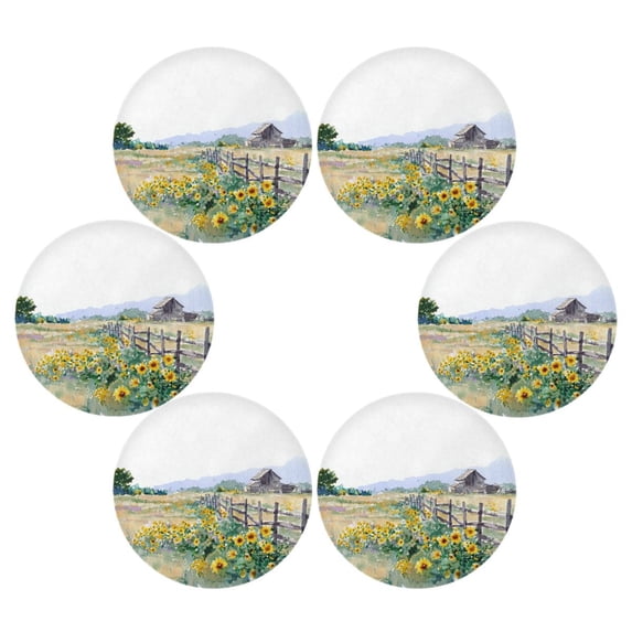 RMDQTR Sunflowers by The Fence Round Placemats Set of 6 Heat Resistant Washable Kitchen Table Decorations 15.4in