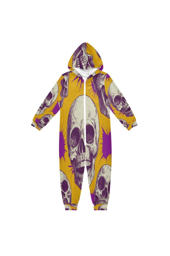 Ultra-Soft Crystal Velvet One-Piece Pajamas/Loungewear Art Skull Pattern